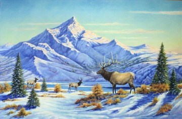 高原の初冬の朝の山の風景 Oil Paintings